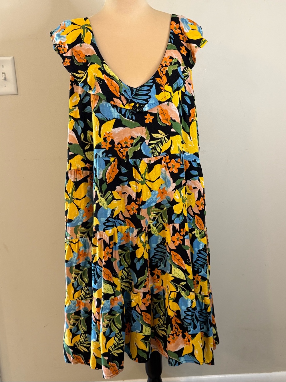 Tribal Femme tropical sleeveless shift dress vibrant multicolored SZ XL